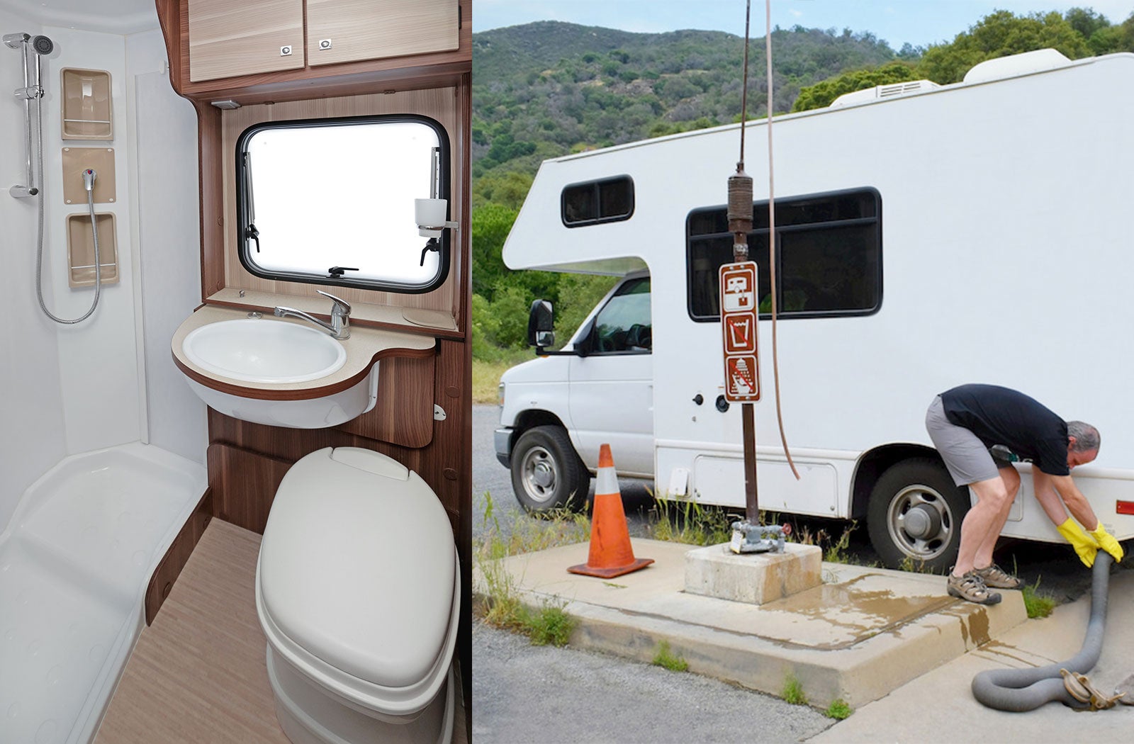Portable RV/camper toilet and holding tank setup in Rochester, New York